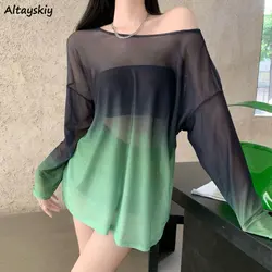 Gradient T-shirts Women Backless Casual Personality Sunscreen Summer Female Breathable Loose Streetwear Prevalent Sexy Popular