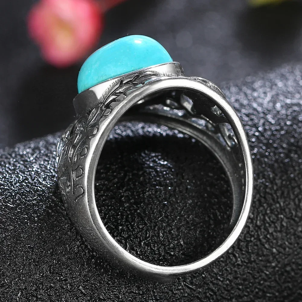 Engagement Retro Natural Turquoise Rings Silver Plated Ring for Women Men Party Gift Luxury Daily Wear Fine Jewelry Wholesale