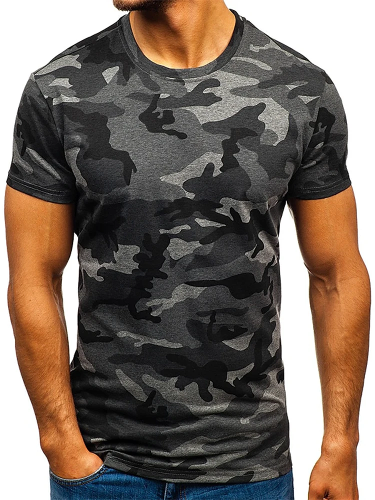 Summer Men\'s T-Shirt Outdoor Running Short Sleeve Tops Loose and Comfortable Daily Casual T-Shirt Fashion Camouflage Pattern