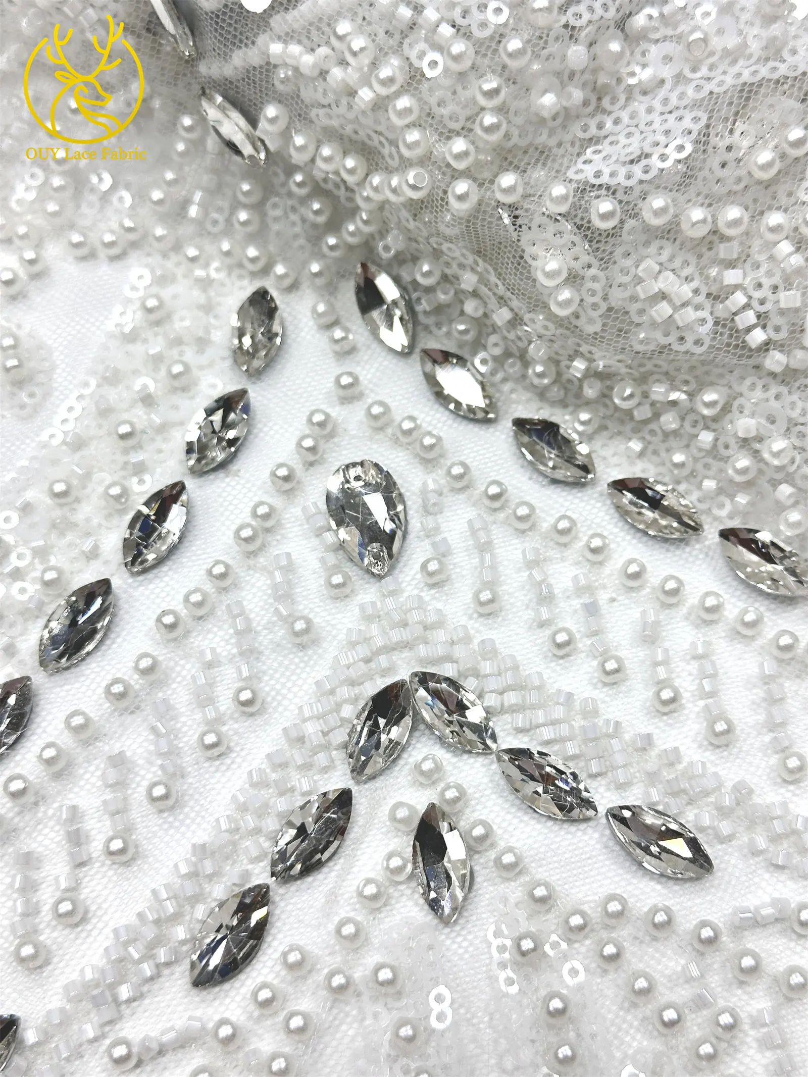 2026 Neues Design Afrikanischer Perlen-Diamant-Spitzenstoff Französischer Nigerianischer Pailletten-Tüll für Damen Partykleid Dekoration Nähen – Detail 11