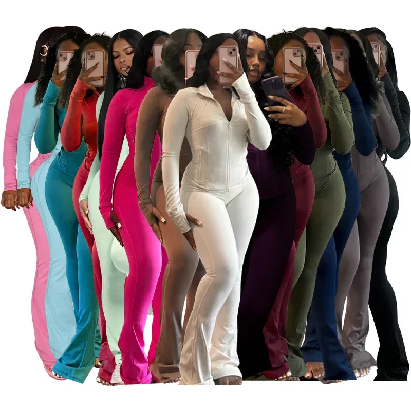 Ropa deportiva ajustada de manga larga informal para mujer, conjunto de 2 piezas, estilo Sexy, comercio transfronterizo, mercado europeo y americano