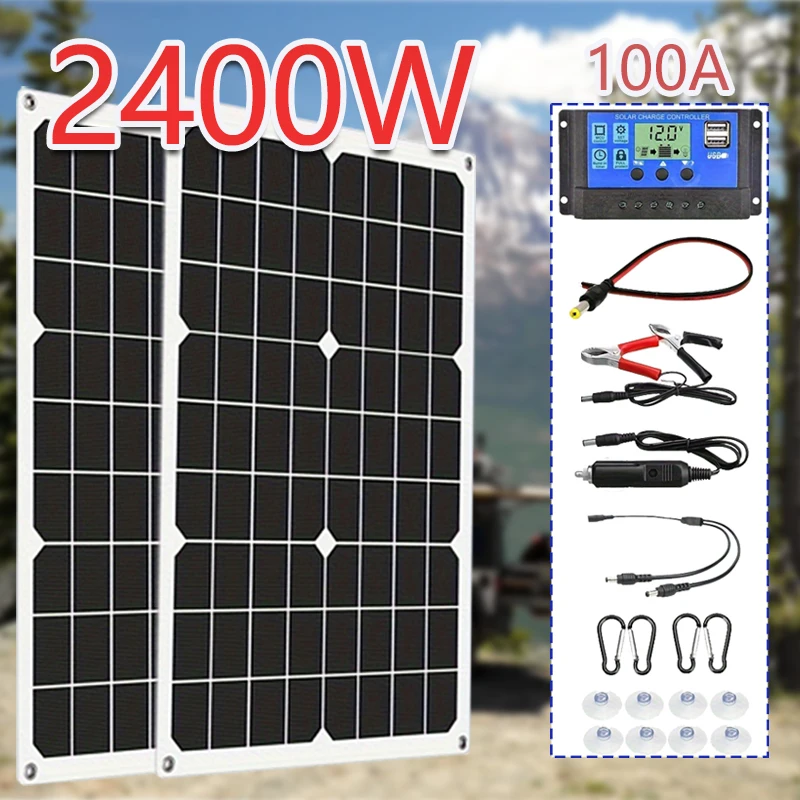 2400W Solar Kit Panel 18V USB Charger Port with Solar Charge Controller Solar Battery Charger For Outdoor Camping Car RV System