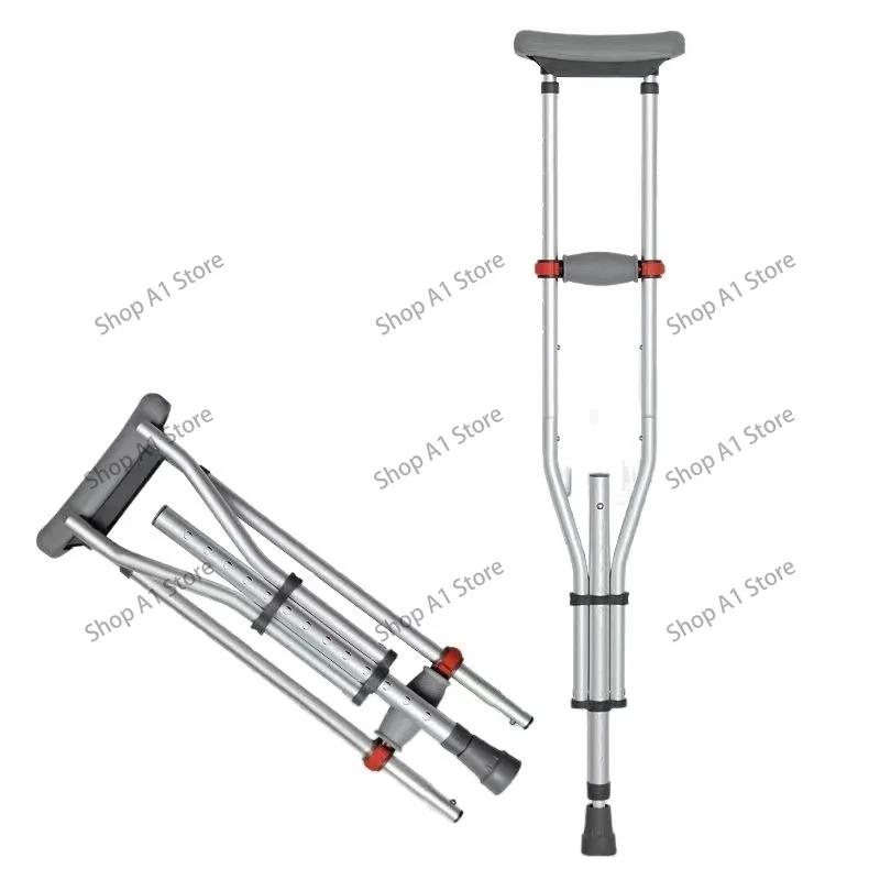 Heavy Gauge Aluminium Underarm Crutches, Foldable Telescopic Walking Stick for Seniors and Disabled Users