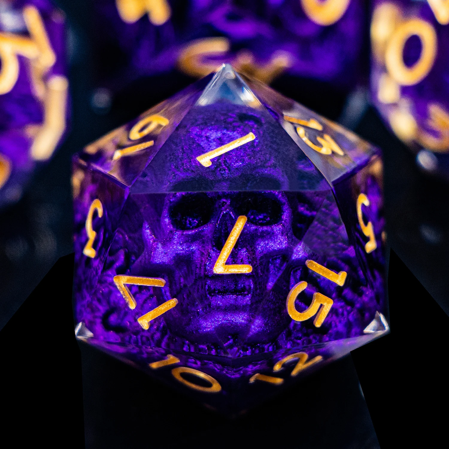 Purple Skull Head DND Sharp Edge Resin Dice Set D and D Dungeon and Dragon Pathfinder D20 Polyhedral Role Playing Game D&D Dice