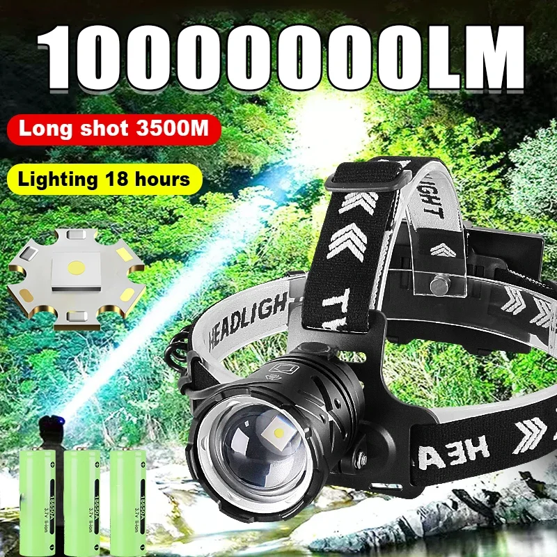 Ultra Powerful Headlamp 10000000LM Warning Light Head Lantern USB Rechargeable Lamp Super Bright Headlight Outdoor Hunting Light