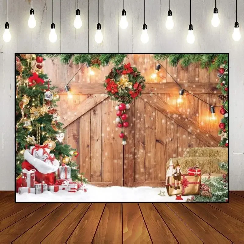 

Merry Christmas Sleigh Background Gift Baby Shower Holiday Family Custom Birthday Backdrop Cartoon Photography Backdrops Winter