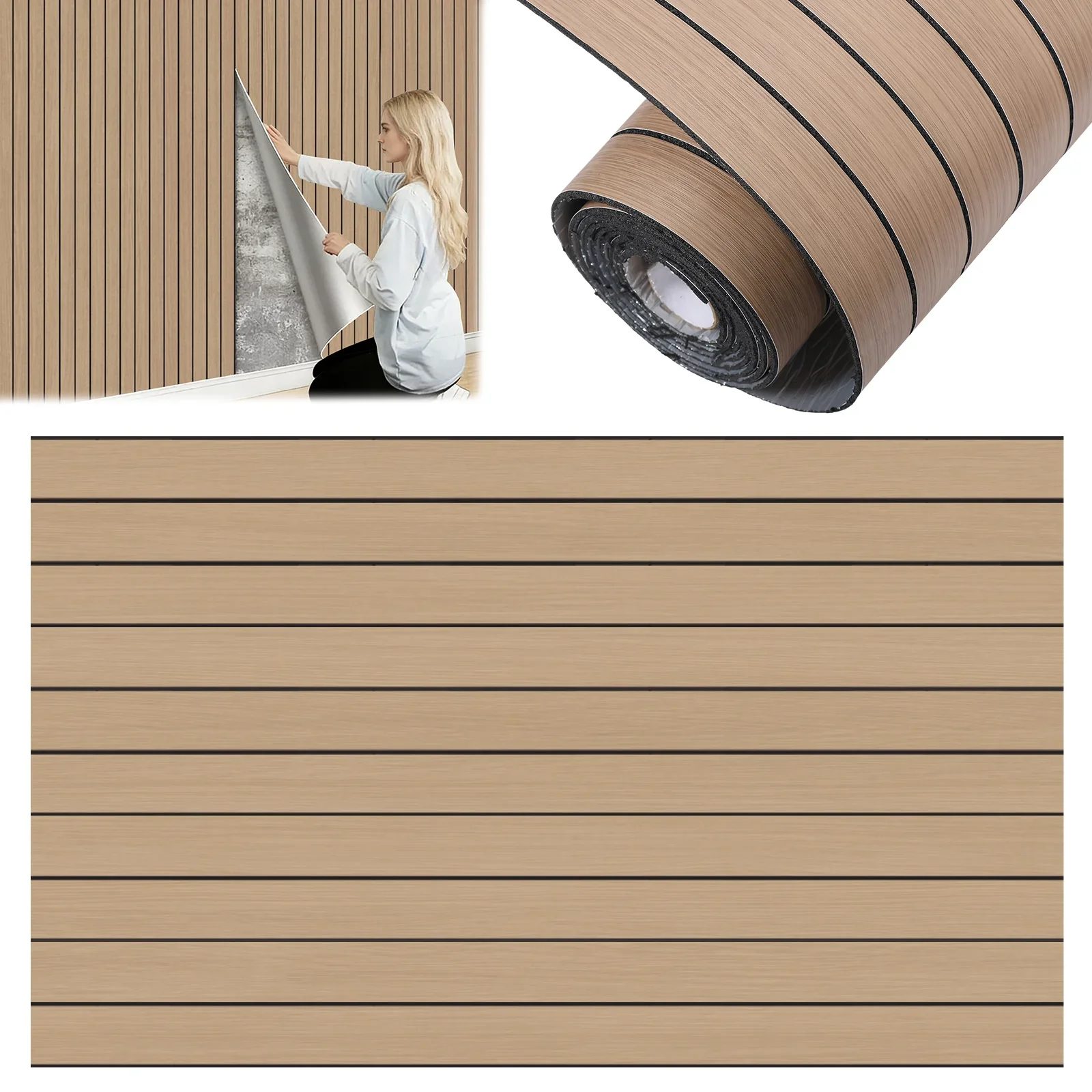 

Самоклеящиеся ПВХ-обои под дерево с имитацией деревянных планок 118x15.7 дюймов, звукоизоляционные 3D-панели под дерево, самоклеящиеся обои с эффектом 3D