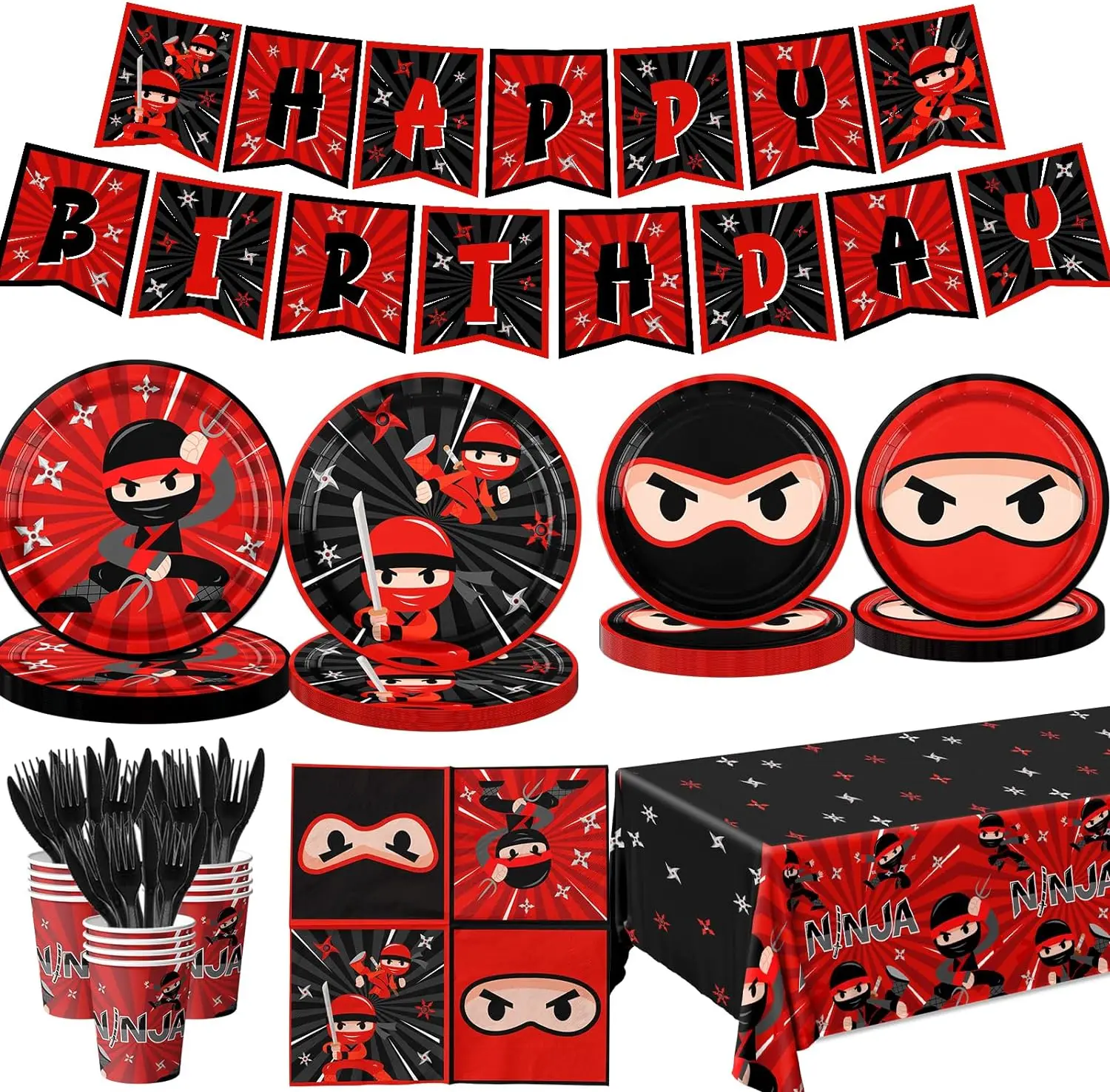 Ninja Masked Children\'s Birthday Party Decoration Paper Cups Napkins Tablecloths