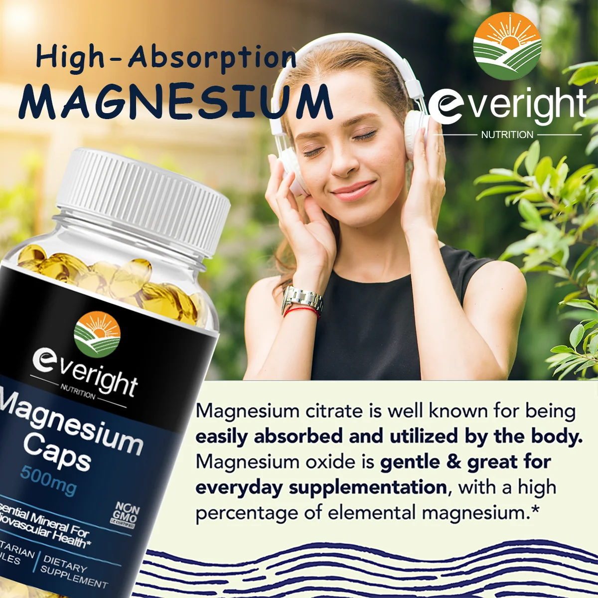 Magnesium Caps 500 mg MagnesiumOxide, citrate, succinate supplement forNerous System, Bones, MetabolismHealthy support