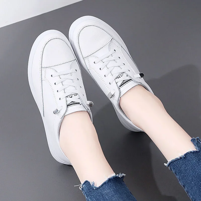 Genuine Leather Women Casual Sneakers Plus Size Spring Summer Skate Shoes Ladies Little White Vulcanized Shoes Woman