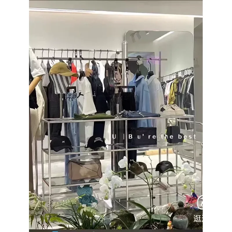 Stainless steel clothing store shoe shelf bag shoe display rack jewelry display glass display cabinet product display cabinet