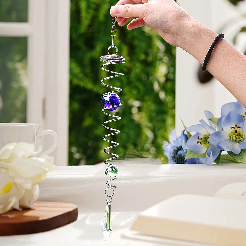 DIY Handmade Crystal Three-point Pearl Wind Rotating Pendant Wind Chimes Outdoor Wall Hanging Decor Room Decoration Accessories