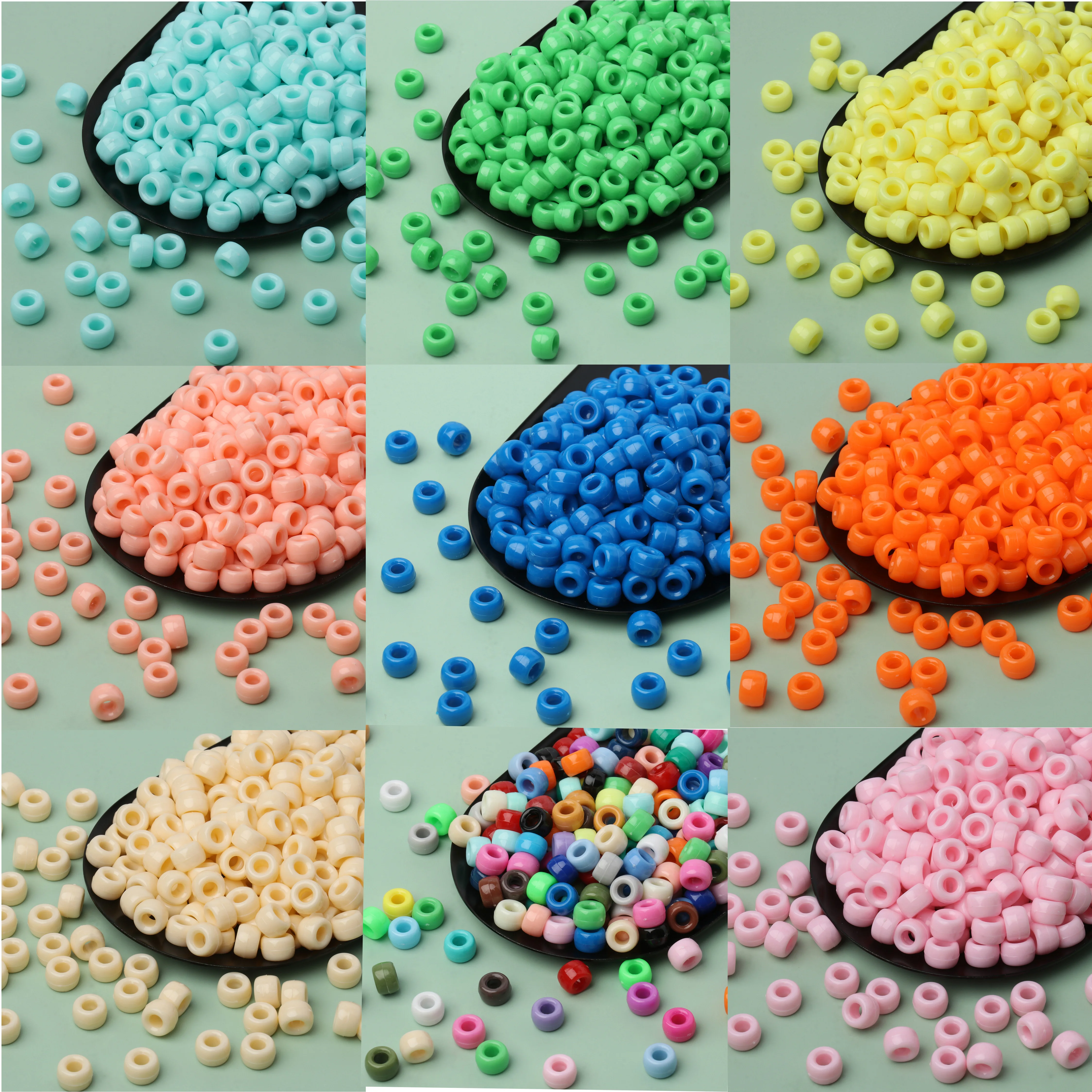 100pcs 6x9mm Acrylic Beads Pony Beads Multicolor Big Hole Beads for Making DIY Bracelets Necklace HandCrafts Girls Hair Supplies - view 2