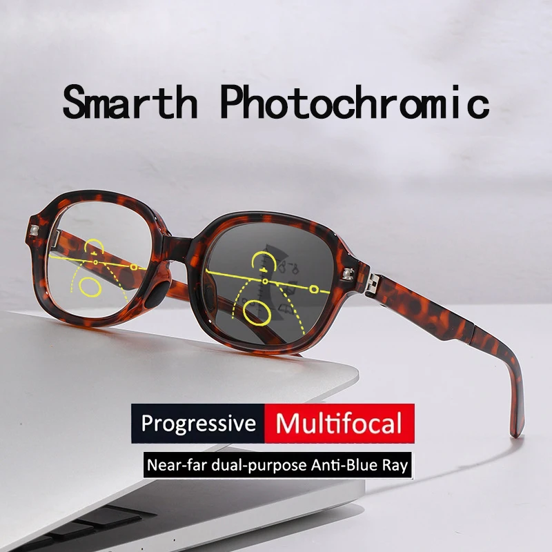 Tragbare, faltbare, multifokale Lesebrille mit photochromen Gläsern für Nah- und Fernsicht, Stylish6028