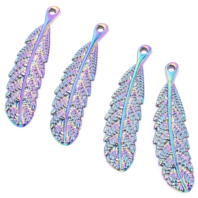 

15pcs/Lot Fashion Rainbow Color Feather Charms Zinc Alloy Pendant For Necklace Earrings Bracelet Jewelry Making Diy Accessories