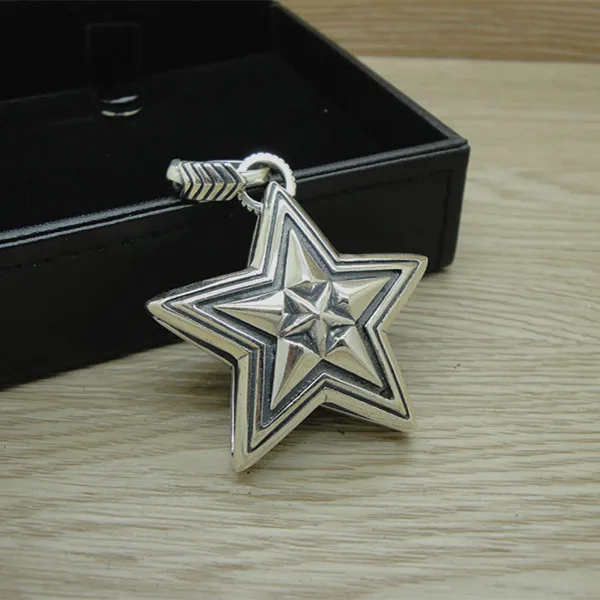 

925 sterling silver pentagram pendant, cool and trendy jewelry, fashionable and retro Thai silver necklace, simple collarbone fo