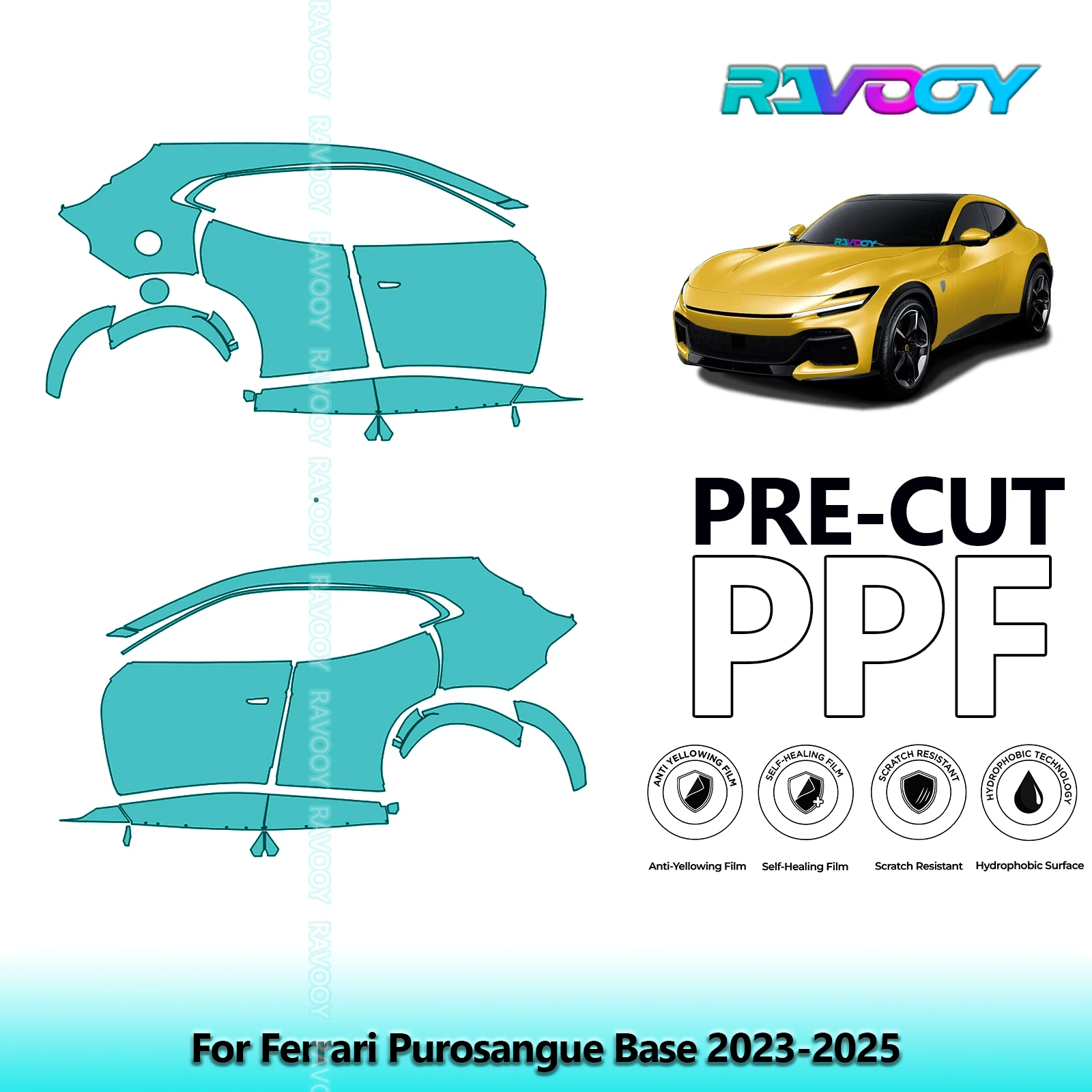 

For Ferrari Purosangue Base 2023-2025 8.5mil Clear Matte Pre-Cut PPF Door & A/B Pillar Kit TPU Paint Protection Film Set