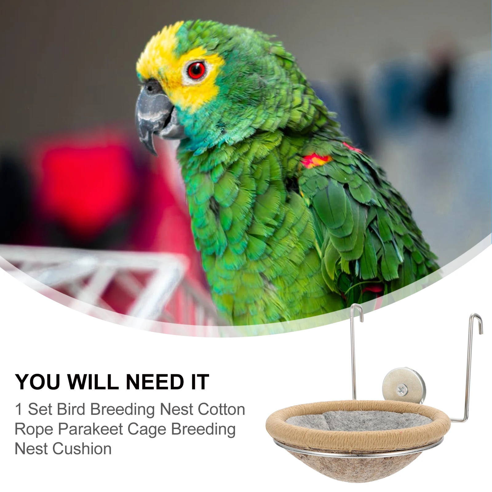 

1 set Bird Nest Breeding House Grey Cotton Rope Sturdy Metal Rack Suitable Parrots Small Birds Safe Habitat Rest Courtship