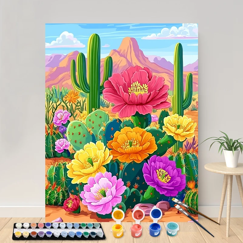 Painting By Numbers 40x50cm Kits Cactus Flower Picture By Numbers For Home Decors Handpainted Diy Gift