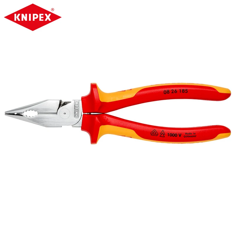 Alicates de Punta Fina Combinados KNIPEX 08 26 185, Aislados con Empuñaduras Multicomponente, Certificación VDE, Cromados, 185 mm