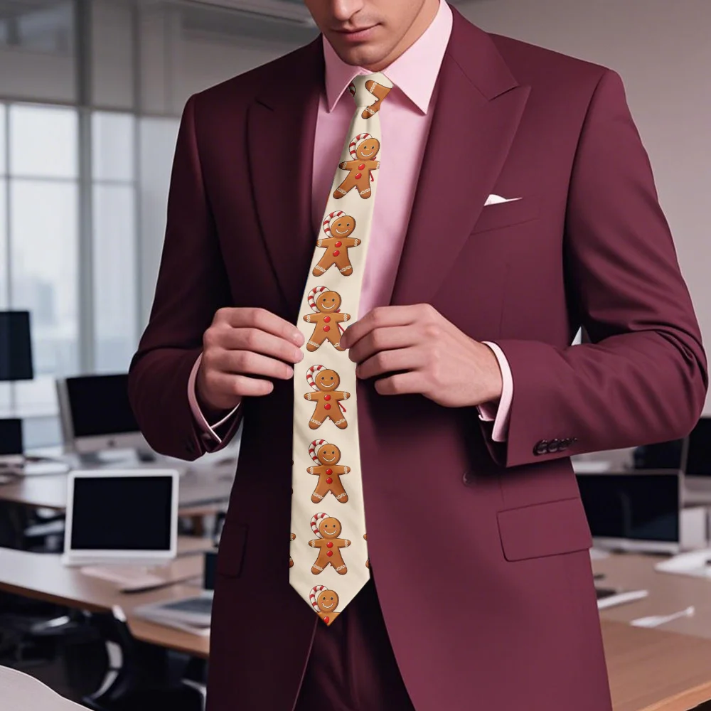 1 قطعة ربطة عنق حماسية لعيد الميلاد والزنجبيل للرجال نمط قصب الحلوى باللون البني والأحمر - بوليستر رسمي قابل للغسل في الغسالة #6
