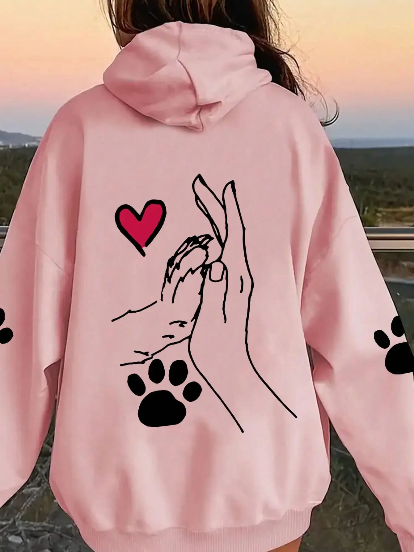Men's Casual and Elegant Polyester Hooded Jacket with a Pattern Featuring Dogs and Heart-Shaped Paw Prints. Women's Animal Print