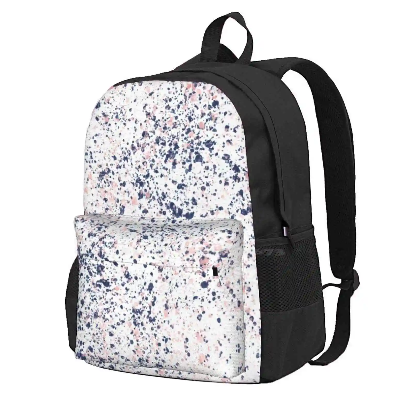 Navy Blue And Blush Pink Ink Spatter On White Hot Sale Schoolbag Backpack Fashion Bags Abstract Retro Spatter Blue Navy Pink