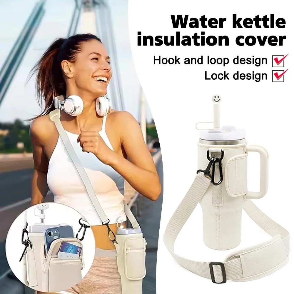 40oz Water Bottle Carrier Bag For Stanley Quencher Cup Sleeve Adjustable Shoulder Strap Non-slip Insulated Mug Cover