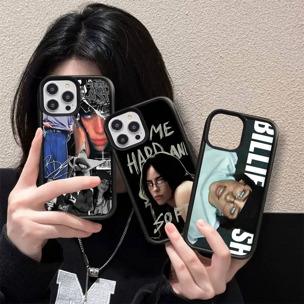 Pop E-EilishS Star B-billieS Phone Case For iPhone 16 Pro Max 15 14 Plus 14 13 12 11 17 PC+TPU Cases Back Cover