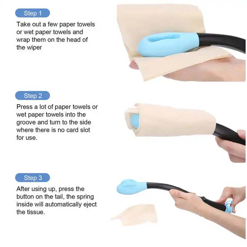 Non-slip Toilet Aids Long Handle Bottom Wiper Handle Bottom Wiper Self Wipe Assist Holder Wipe Assist Bottom Toilet Paper Grip