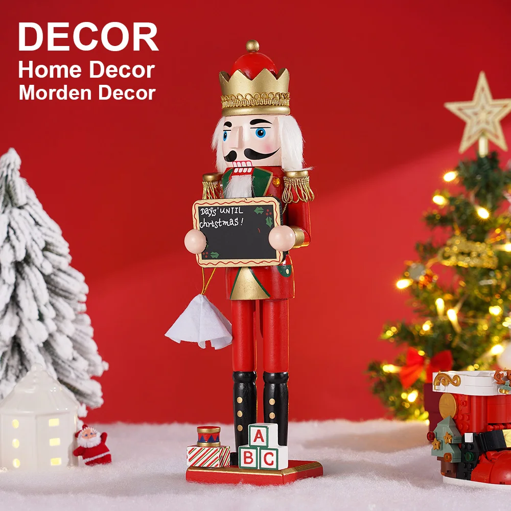 1Pcs 38CM  Christmas Sign Nutcracker Puppet Statuette Mini Blackboard Wooden Sticky Note Creative Desktop Ornament Decoration