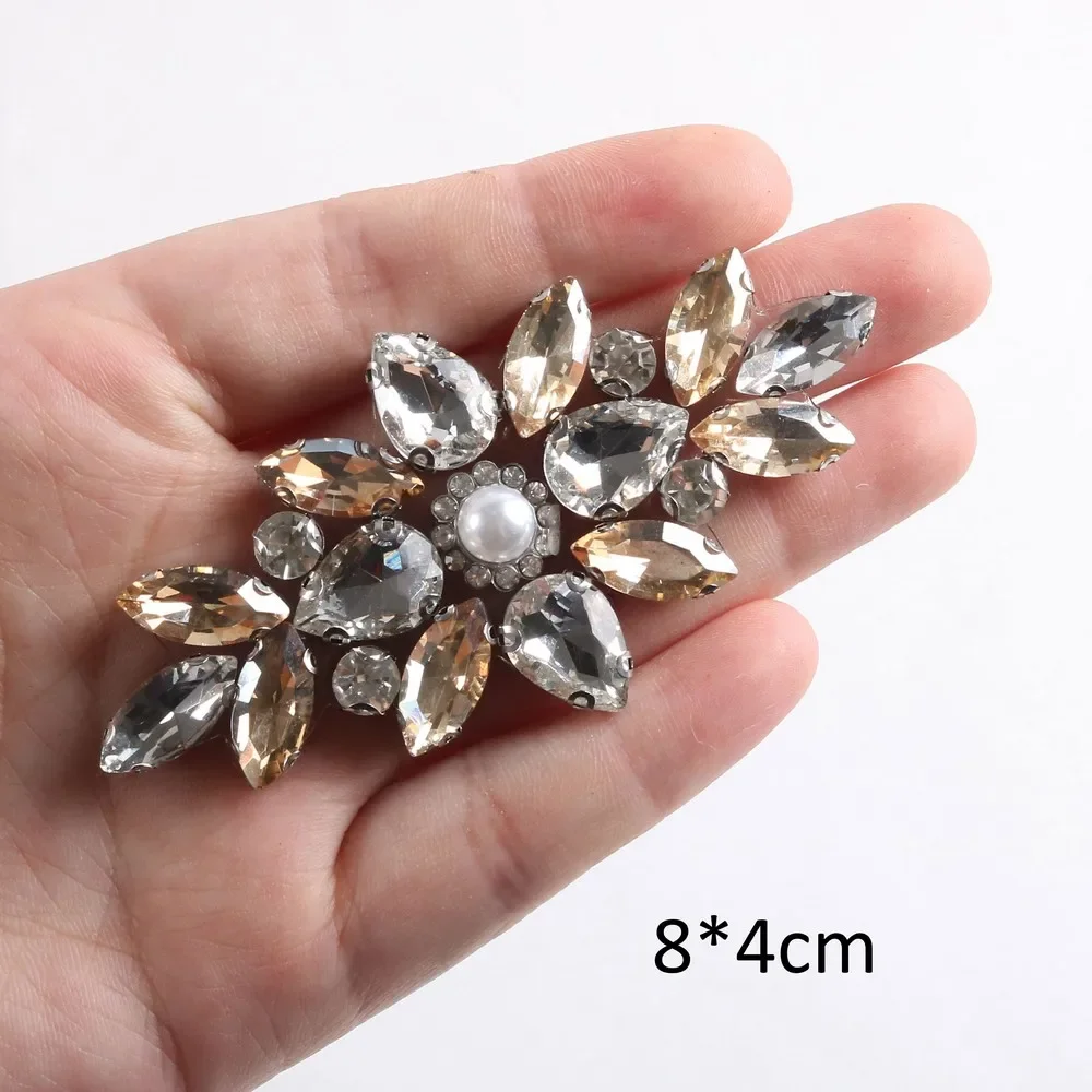 Golden Beaded Crystal Patches Iron on Embroidery Applique Heat Patches Glue On Rhinestones For Jackets Clothing Jeans T-shirt