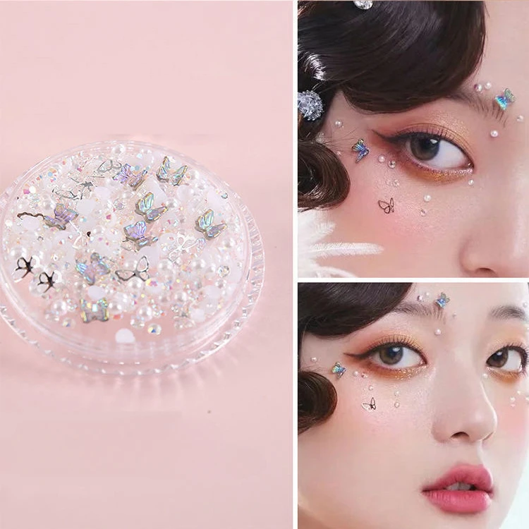 Eye Glitter Face Flower Butterfly Decoration for Makeup Crystal Pearls Rhinestone Kit for Birthday Party Face Decor DIY Nail Art