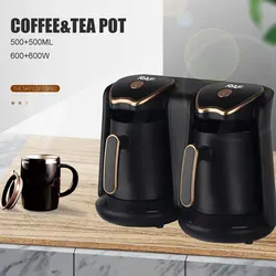 Turkish Coffee Pot,Electric Drip Coffee Maker Machine,Double Pot Design,500ml*2,600W*2, Household Office Milk Coffee Tea Pot