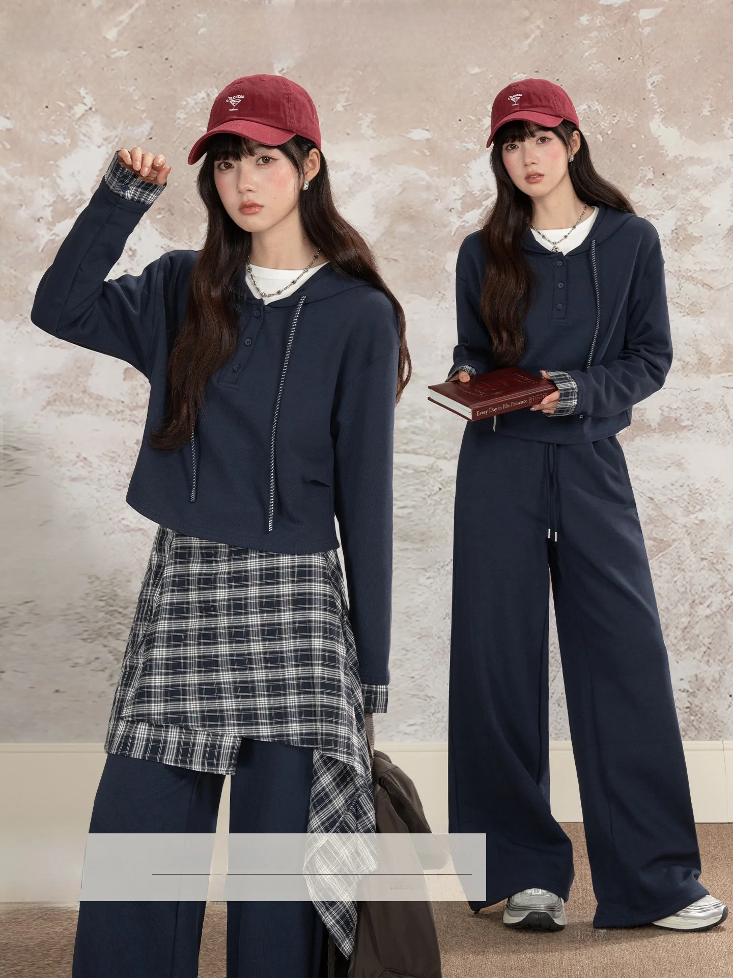 

Комплект Loveheynew: худи с высокой талией и эластичным поясом, с лоскутным узором, и повседневные брюки для женщин, осенне-зимний, с длинными рукавами