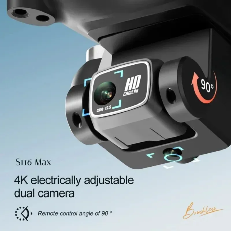 طائرة بدون طيار S116 MAX احترافية مع 3 بطاريات 8K كاميرا مزدوجة تدفق بصري بدون فرش 360 °   تجنب العوائق WIFI FPV RC Dron Toys