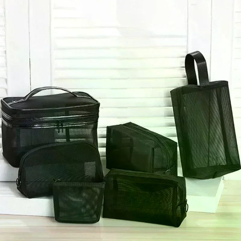 Portable Mesh Transparent Cosmetic Bag Makeup Case Women Travel Zipper Make Up Organizer Wash Toiletry Beauty Storage Bag Pouch