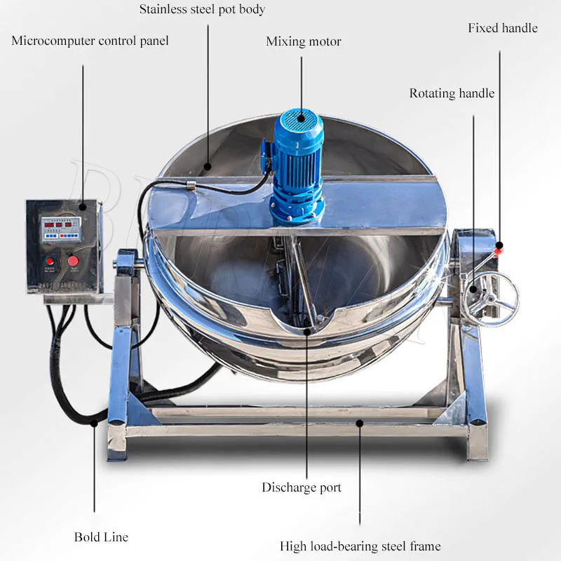 Elektrische Stoommantel Kookketel Industriële Jam Kookpot Met Mixer