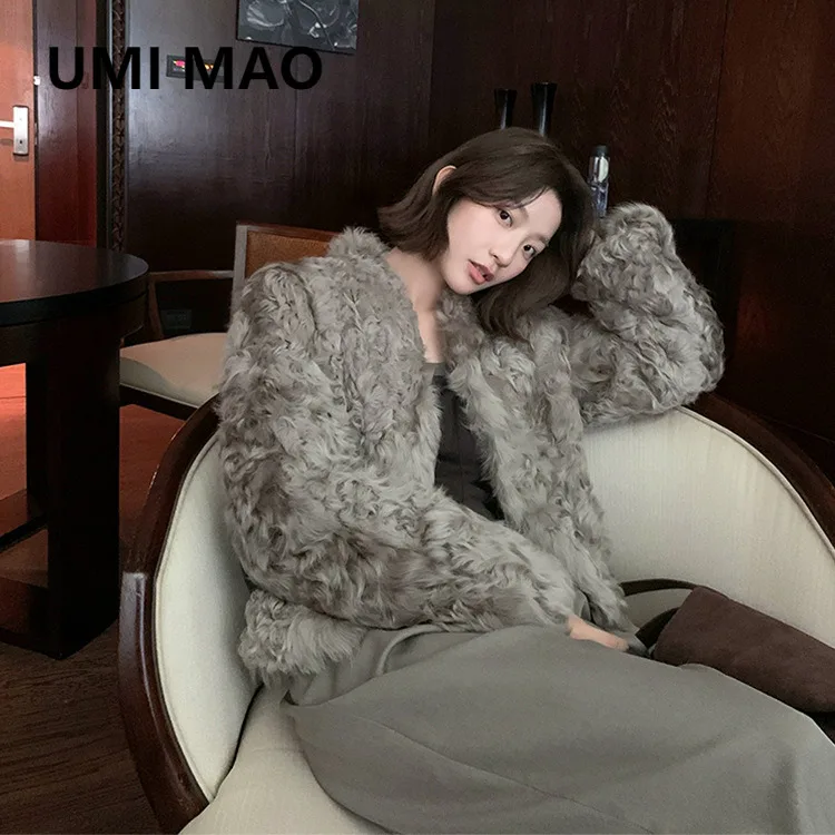 UMI MAO High-end Faux Jackets Little Lake Sheep Eco-friendly Fur Women's Winter New Small Petite Loose Short Fur Coat