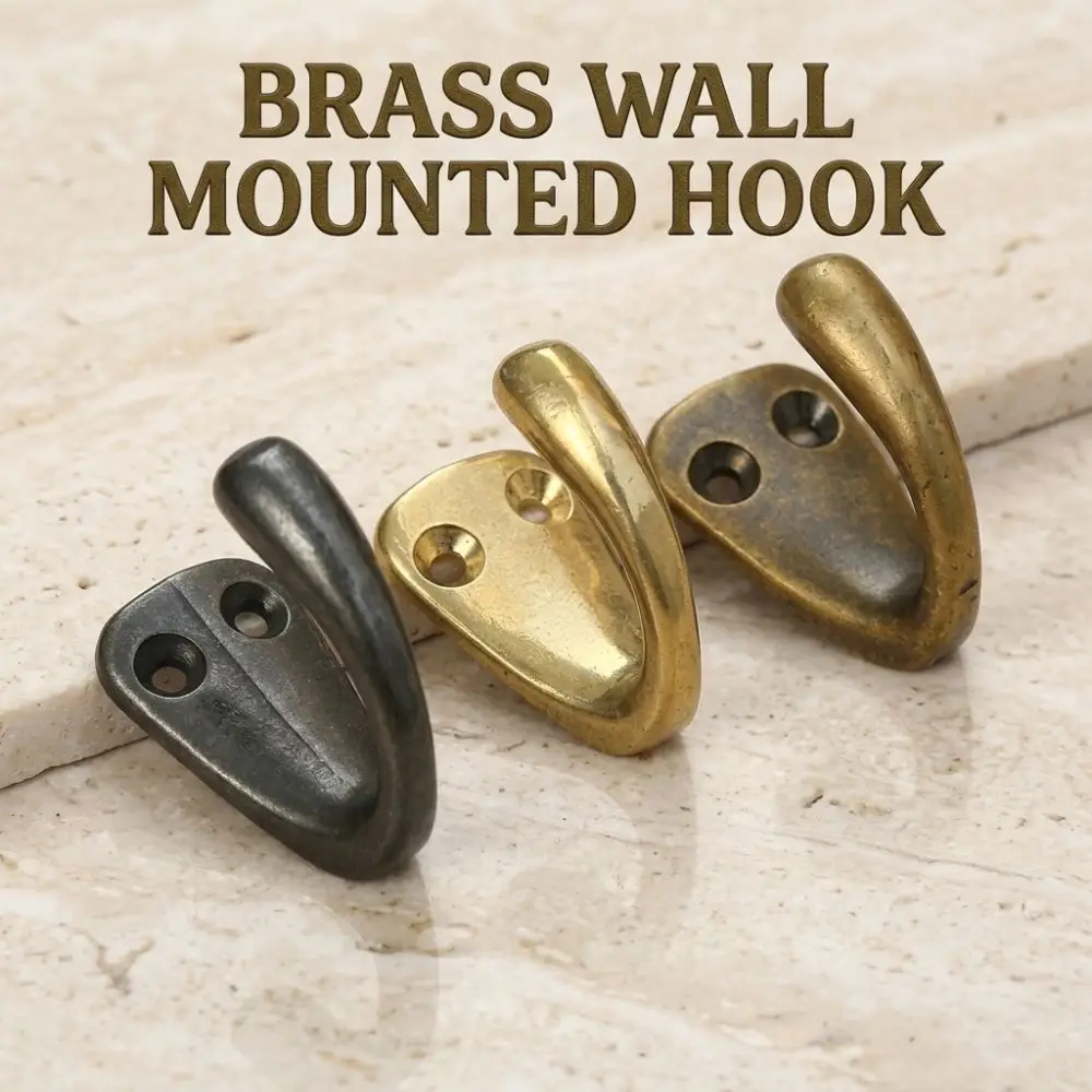 Minimalist Brass Wall Mounted Hook Durable Drilled Coat Robe Hook Heavy-Duty Curved Vintage Hanger Bathroom Kitchen