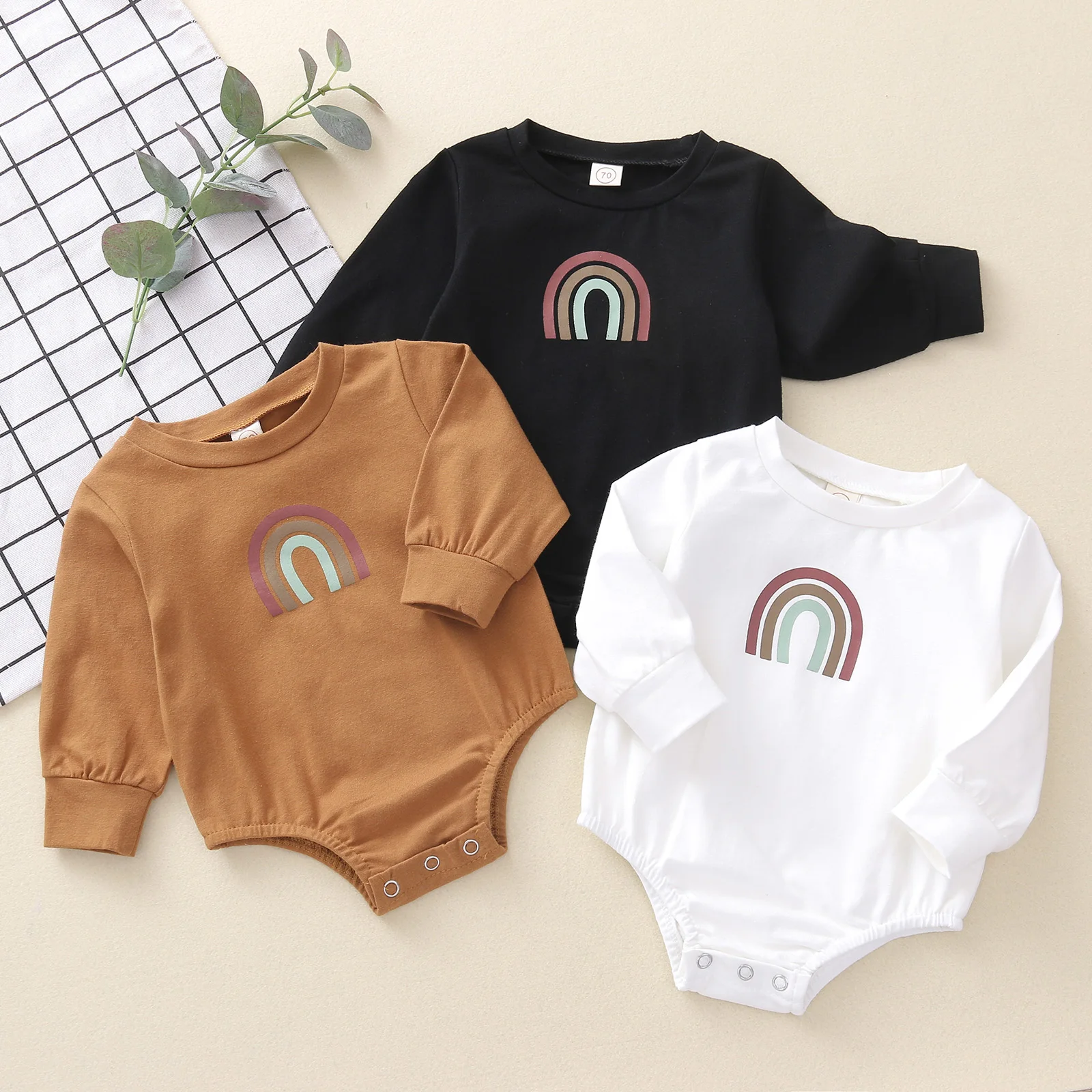 

Newborn Baby Long Sleeve Rainbow Print Rompers Playsuit Cute Cotton Autumn Winter Clothes For Kids Children Boys Girls 0-24 M