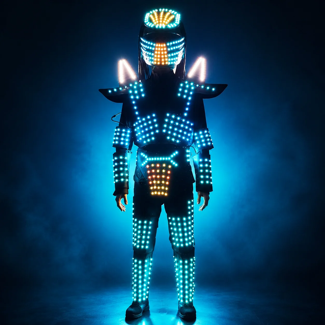 Мужской костюм робота с высокояркими RGB LED-лампами, зеркально-серебристый, светящийся, меняющий цвет, для выступлений диджеев и рэв-вечеринок