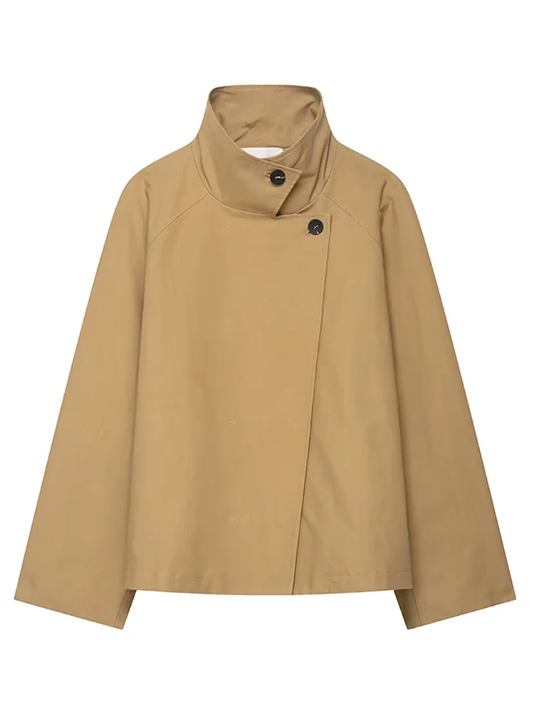 

Chic Stand Collar Short Trench Women Casual Loose Single Breasted Khaki Trenches Female 2025 Autumn Classic Street Outwear