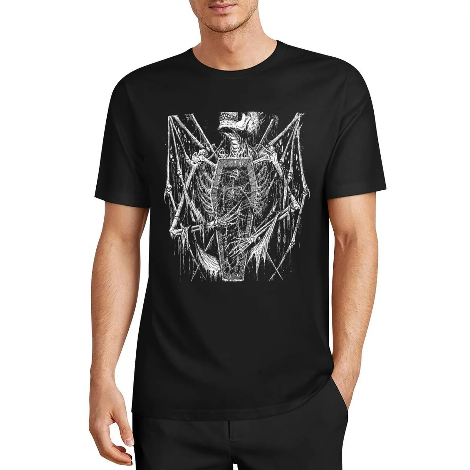 

Death Skeleton Demon Angel Coffin black white T-Shirt street wear cute clothes mens graphic t-shirts anime