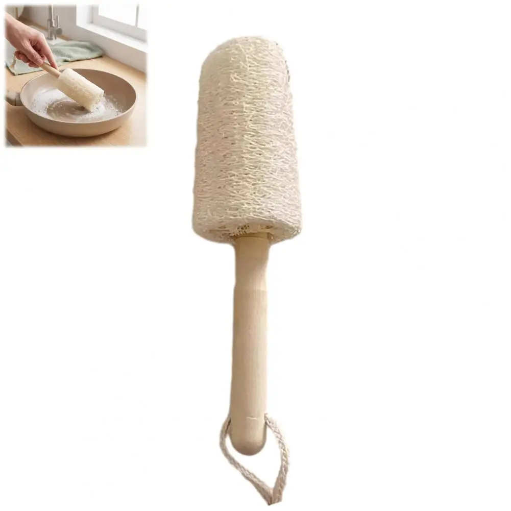 Non Scratch Pot Brush Natural Loofah Cup Brush with Wooden Handle Eco-friendly Kitchen Sponge Scrubber Non-scratch Pot Back