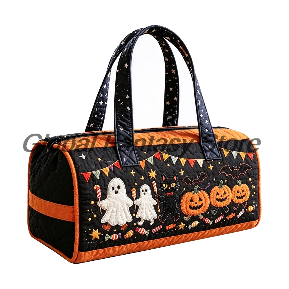 Cute Halloween Print Quilted Duffle Bag Retro Cartoon Pattern Travel Tote Handbag Women Men Outdoor Weekender Bags
