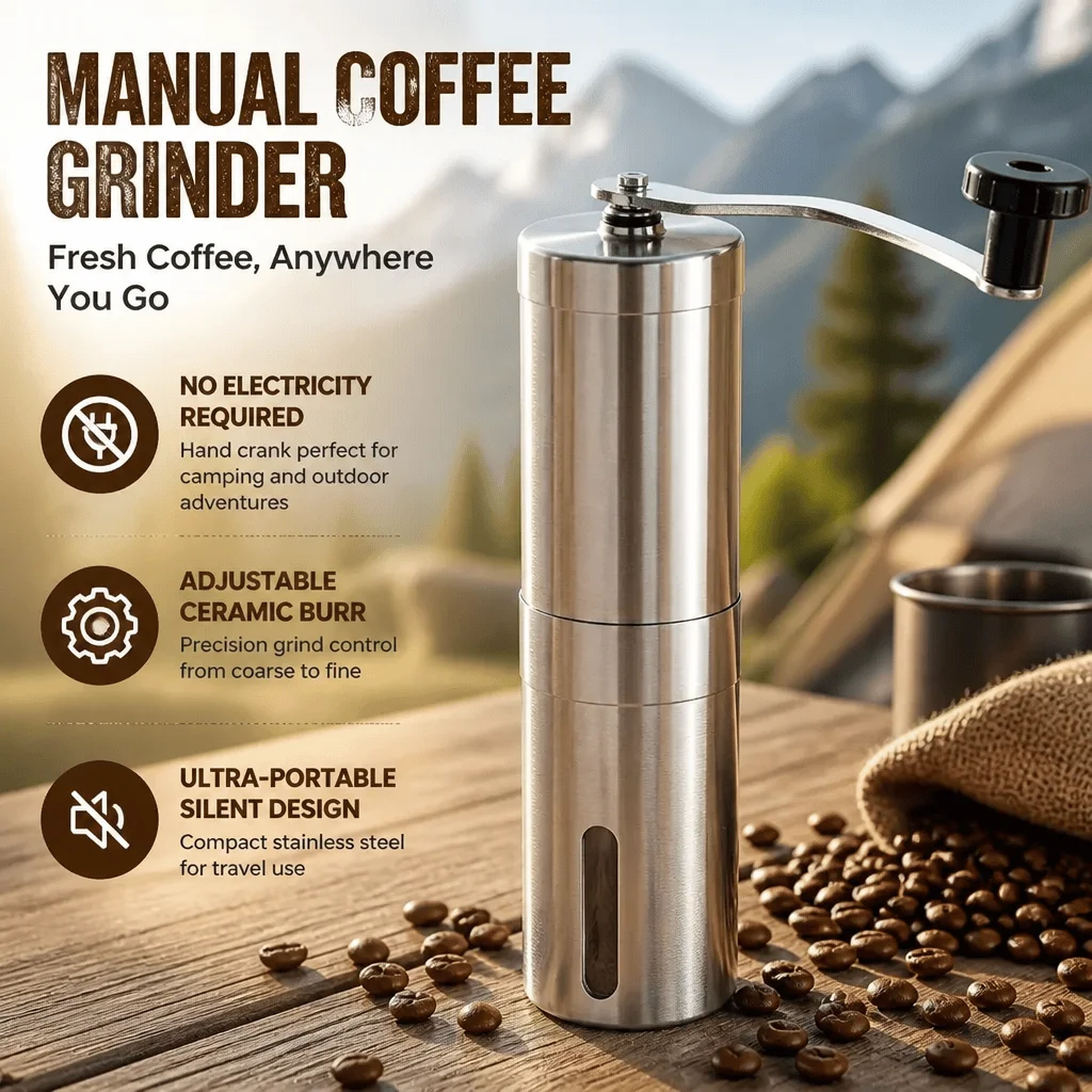 Burr Hand Grinder - Manual Coffee Grinder Portable Ceramic Burr