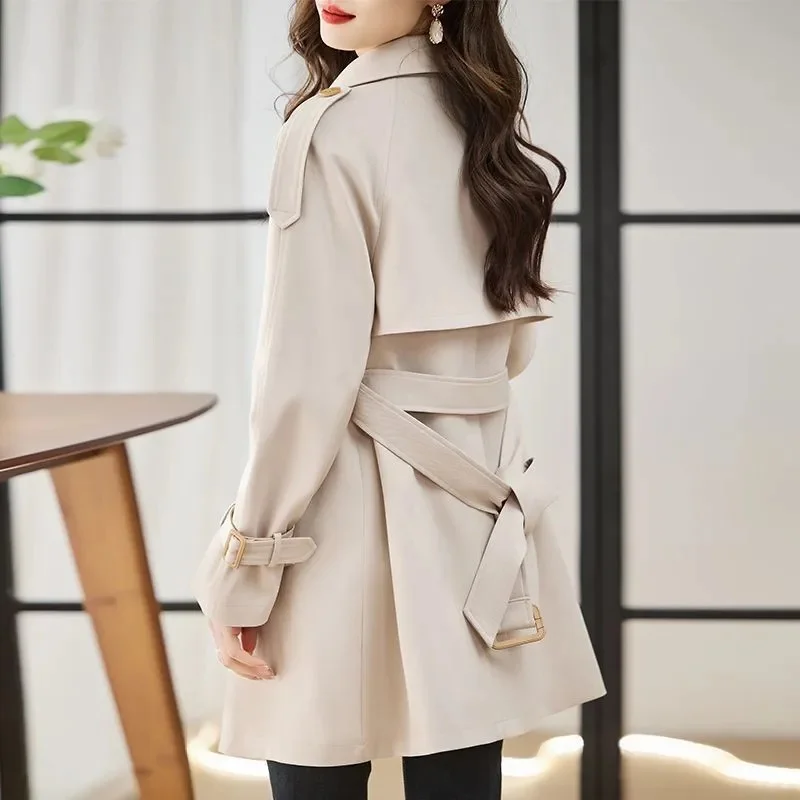 Spring Autumn Women Windbreaker Korean New Double Breasted Mid Length Lined Trench Coat Elegant Ladies Office Female Outerwear
