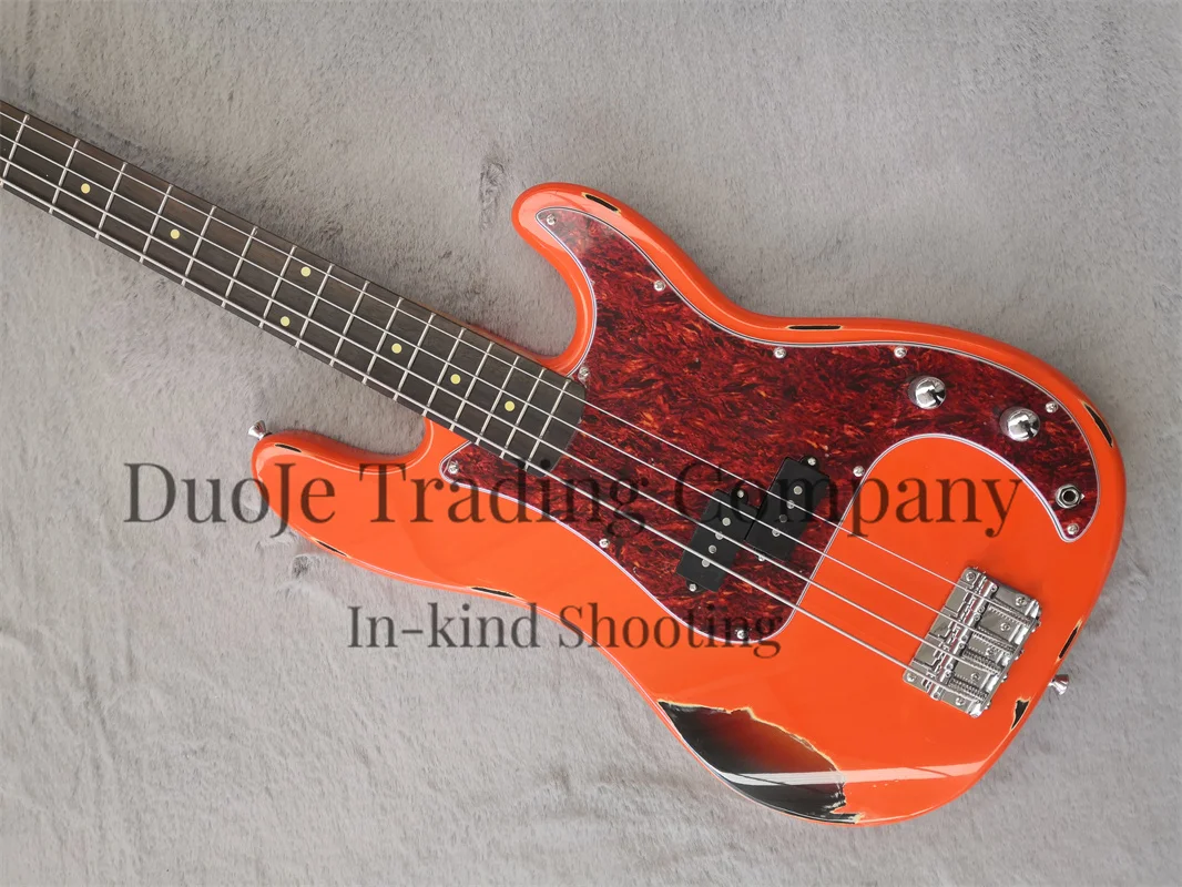 Orange retro electric bass Pre Guitar basswood body Rosewood fingerboard Yellow dot Mosaic tortoiseshell guard Vintage bass