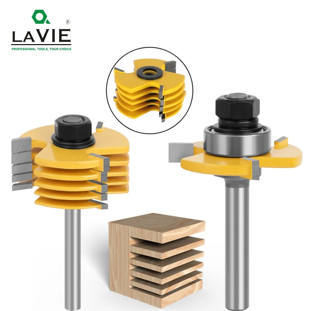 LAVIE 6-teiliges T-förmiges Nutfräser-Set, Kugellagergeführter Schlitzfräser, Holzfräser für Zinkenverbindungen 8mm 12mm 1/2 Zoll Schaft – Detail 2